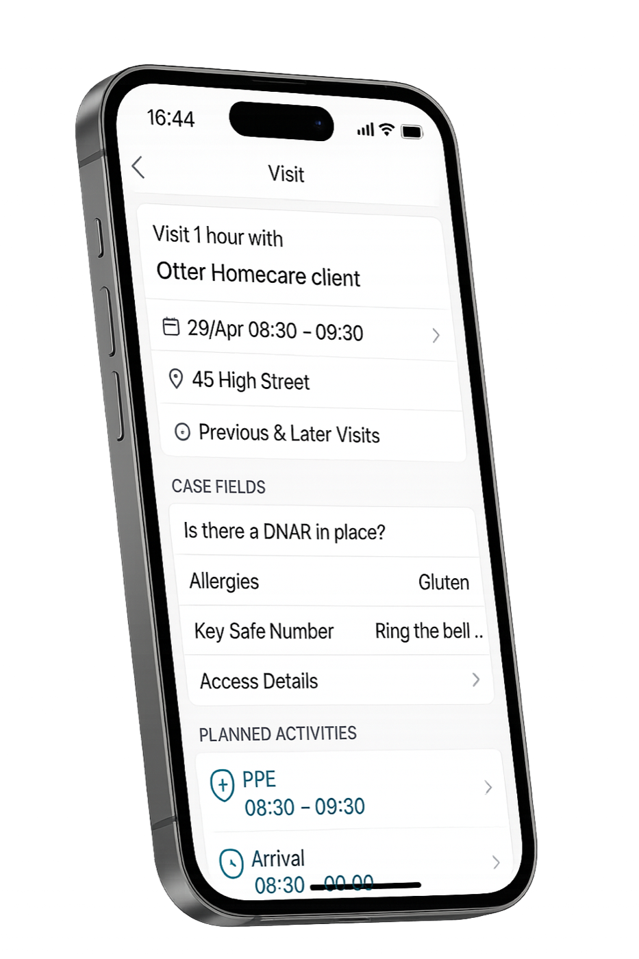 The Otter Care App showing a visit summary